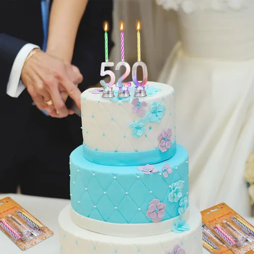 Vista 5 de Boao El juego de 50 velas de número de cumpleaños incluye 10 velas LED multicolor intermitentes con carcasa transparente y 40 velas de cera
