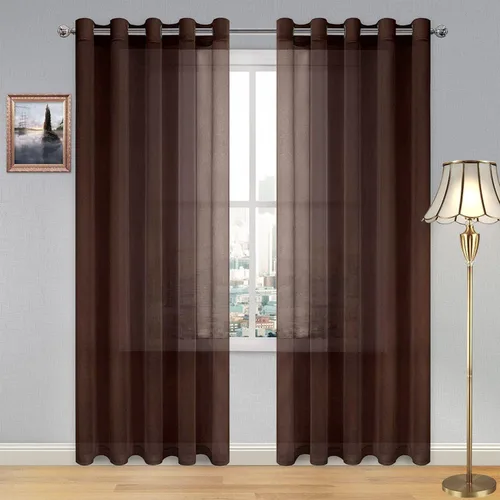 Vista 111 de DWCN Cortinas traslúcidas color verde frijol para sala de estar y dormitorio - Cortinas voile con aspecto de lino sintético con ojales en la parte