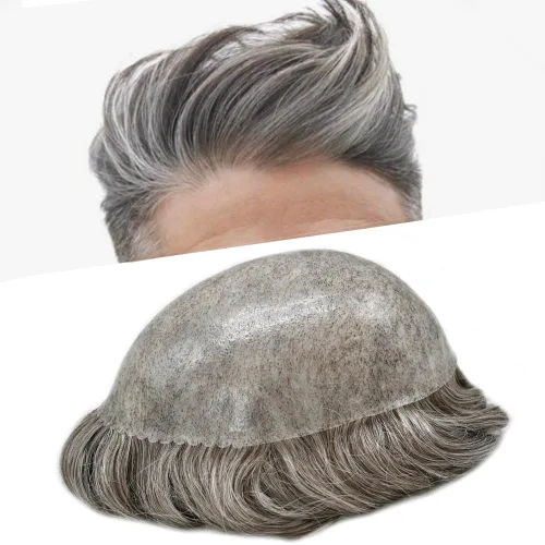 Vista 34 de Toupee para hombres Sistema de reemplazo de cabello humano real para hombres Completo PU Mens Hairpiece de aspecto natural para hombre piezas