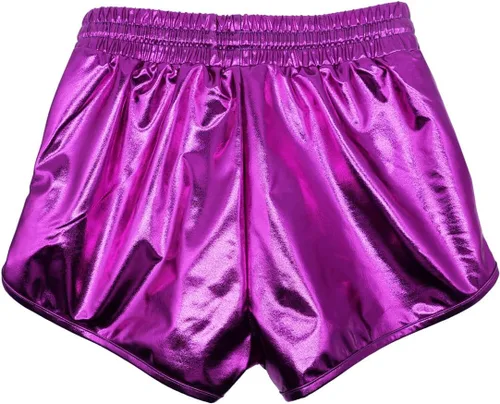 Vista 2 de Pantalones cortos metálicos para niñas, pantalones cortos brillantes para danza, trajes de gimnasia con purpurina