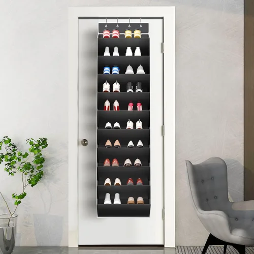 Vista 5 de REGELETO Organizador de zapatos de 10 niveles de gran tamaño para colocar sobre la puerta, zapatero colgante para puerta con bolsillos profundos, se