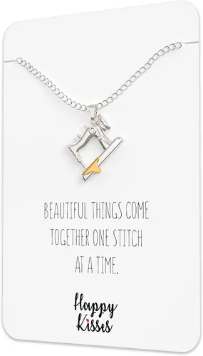 Vista 4 de Happy Kisses Collar con dijes de costura, regalos para colchas y alcantarillas, tarjeta de regalo con mensaje "Beautiful Things Come Together One