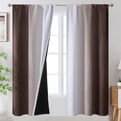 Vista 24 de Estelar Textiler Cortinas oscurecedoras beige y blanco grisáceo de 45 pulgadas de largo, cortinas graduadas con bloqueo de luz para baño, cortinas