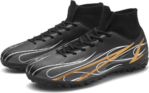 Vista 7 de luluboy Tacos de fútbol para hombre, zapatos de fútbol de alta calidad, con cordones, antideslizantes, botas de césped TF para interiores