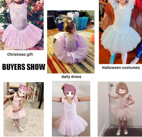 Vista 6 de BAOHULU Leotardos de ballet para niñas con falda completa, tutú de baile, disfraces de fiesta