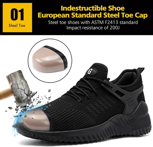 Vista 2 de Tinefiy Zapatos de punta de acero para mujer, Negro/Negro
