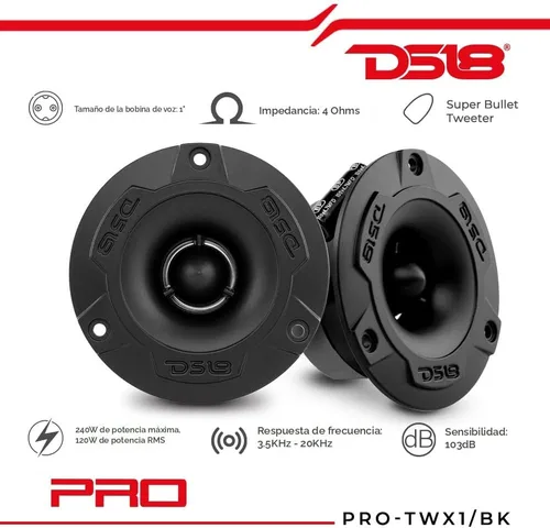 Vista 2 de DS18 PROTWX1BK PRO Altavoz de Agudos Super Bullet de 1 Pulgada de Aluminio de 240 W 4-Ohm