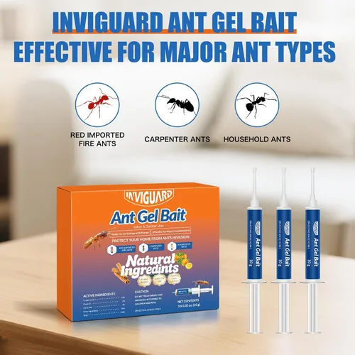 Vista 3 de Cebo de gel para hormigas, 3 tubos x 0.35 oz, uso en interiores y exteriores, gel asesino para el control de la mayoría de las principales especies