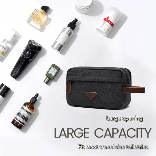 Vista 2 de Tumecos Neceser de cuero encerado para hombre, kit de afeitado, accesorios de viaje, bolsa organizadora