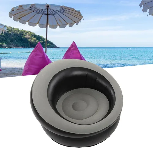 Vista 2 de Srliya Sofá inflable de aire flocado, silla inflable simple, sofá perezoso, sofá puff para sala de estar, dormitorio, sala de lectura, oficina, Gris