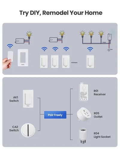 Vista 7 de Zoiinet - Kit de interruptor de luces inalámbrico, diseño con hebilla y removible, interruptor de múltiples vías, no necesita WiFi, programable