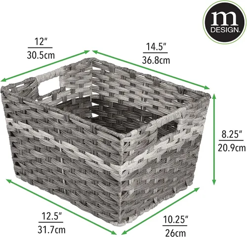 Vista 4 de mDesign Cestas de almacenamiento para el hogar de cuerda trenzada rectangular ancha con asas, para organizar armario, dormitorio, baño, sala