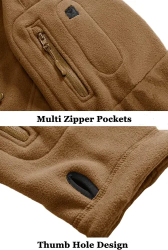 Vista 7 de BIYLACLESEN Chaquetas tácticas de forro polar Softshell para hombre con cremallera completa