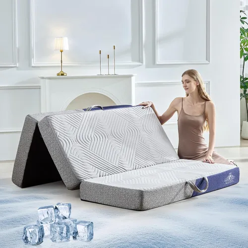 Vista 11 de Colchón plegable refrescante, colchón de espuma viscoelástica de 4 pulgadas con efecto transpirable en frío, colchón triple para cama Murphy, cama