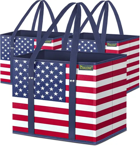 Vista 38 de BALEINE 1 paquete de bolsas reutilizables para comestibles, bolsas de compras plegables para comestibles con parte inferior reforzada y asas Follaje