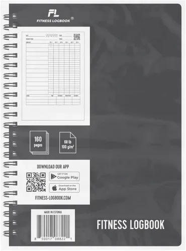 Vista 8 de Cuaderno de registro de fitness (negro) – Diario de entrenamiento A5 sin fecha para hombres y mujeres – cubierta de plástico y papel grueso – Agenda