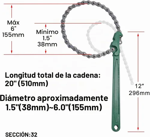 Vista 2 de Llave de cadena con trinquete de 12 pulgadas de gran capacidad, reversible, herramienta de filtro de aceite para tuberías, accesorios de tubería