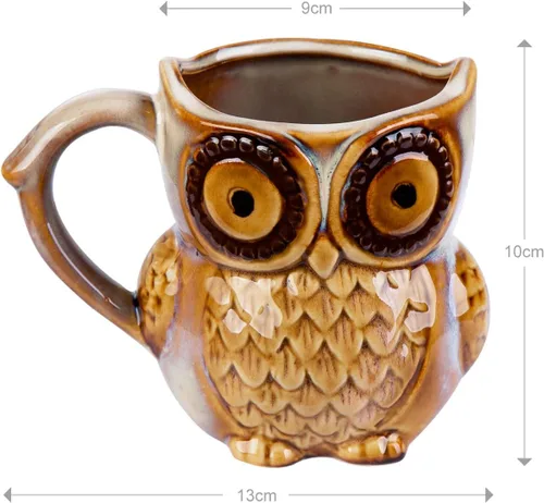 Vista 2 de Berry President Taza de café con búho, taza de café de cerámica matutina, taza de té para la oficina y el hogar, regalos de búho para mujeres Beige