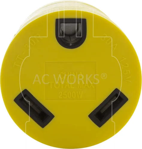 Vista 7 de AC WORKS Generador a adaptador RV de 30 amperios (L5-20 20A 3 clavijas de bloqueo compacto) Amarillo