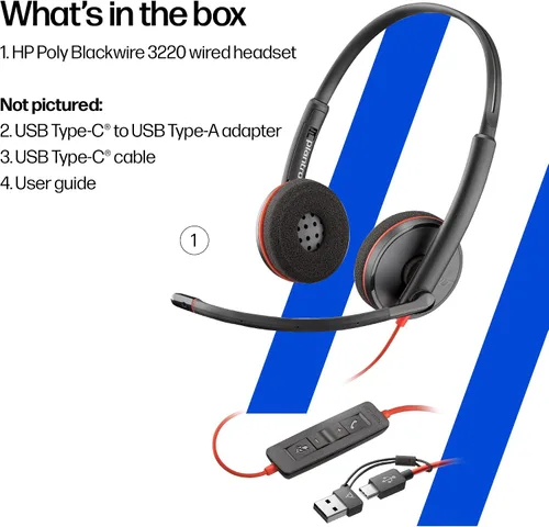 Vista 7 de Poly Blackwire 3220 - Auriculares con cable con micrófono, sonido estéreo de alta fidelidad, micrófono con cancelación de ruido, diseño estéreo, se