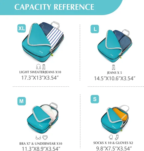 Vista 5 de Gonex cubos de compresión para embalaje, 3 piezas4 piezas de organizadores de equipaje de viaje de almacenamiento expandibles, 4 Pcs Azul, 4 PIEZAS