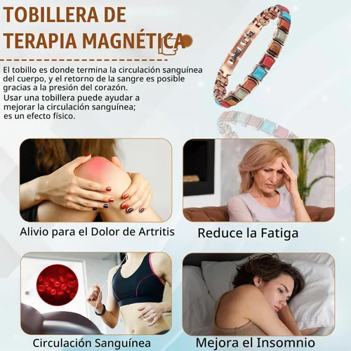 Vista 3 de MagVIVACE Tobillera magnética de cobre para mujer, pulsera de tobillo de cobre puro con imán
