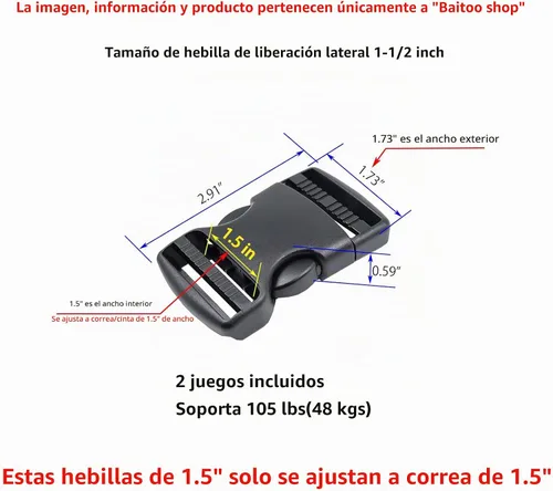 Vista 2 de Hebillas de liberación lateral Hebilla de plástico resistente Clips broches Mochila Hebilla Reemplazo para correa