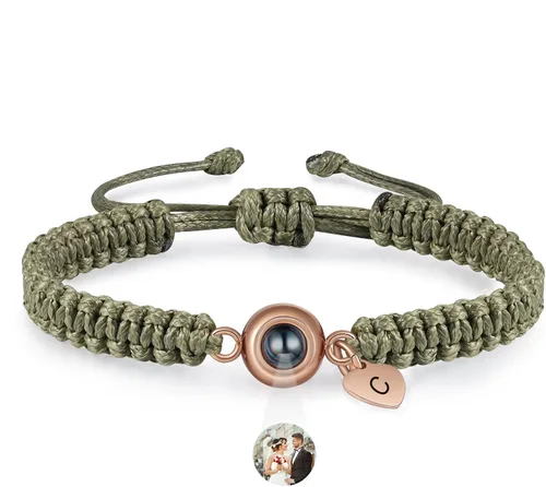 Vista 15 de Pulsera con inicial personalizada con imagen en el interior, cuerda de proyección de fotos personalizada para hombres y mujeres, regalo