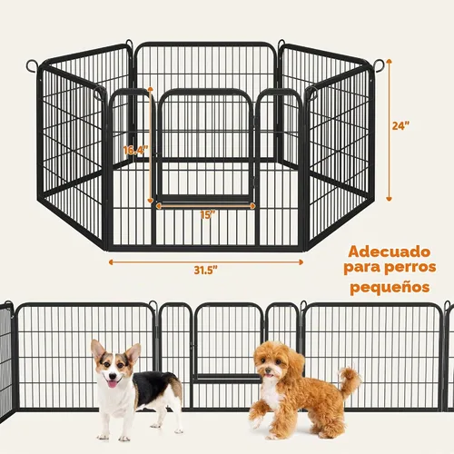 Vista 5 de Yaheetech - Corralito para perros extra ancho de 6 paneles con puerta para interiores y exteriores de 24 pulgadas de alto