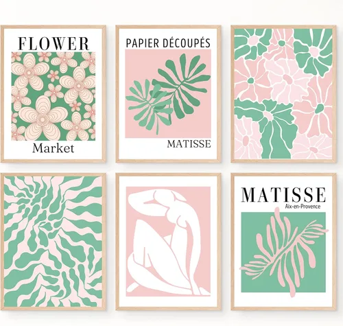 Vista 13 de Arte estético de pared de Matisse en tonos pastel, póster danés rosa y azul, decoración de pared inspiradora para mujeres, adolescentes y niñas