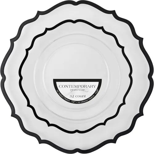 Vista 20 de PLASTICPRO Juego de 32 elegantes platos desechables de plástico que incluye 16 platos llanos y 16 platos de ensalada, platos de fiesta resistentes