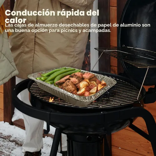 Vista 5 de YLT WAX Bandejas Desechables de Papel de Aluminio de 9 x 13 pulgadas con Tapas Transparentes (Paquete de 10), Recipientes de Alimentos Duraderos