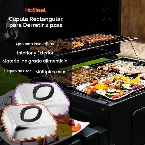 Vista 7 de HaSteeL Juego de cúpulas para fundir queso de 2 piezas, cubierta de vaporización y untado rectangular de acero inoxidable de 9x7 pulgadas, cúpula
