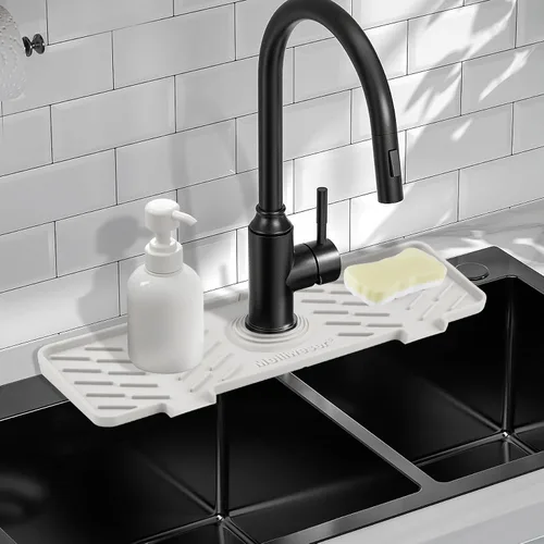 Vista 13 de Alfombrilla de Silicona para Grifo de Fregadero de Cocina – Gen 3 Protector contra Salpicaduras con Pendiente de 10° con Orificio Recortable