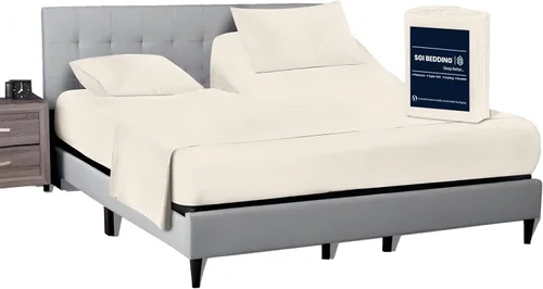 Vista 23 de SGI bedding Sábana Queen de 28" con Parte Superior Dividida Flex Head, 100% Algodón Egipcio, Cuenta de Hilos 1000, Sábana Superior Flex para Cama