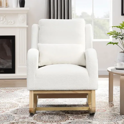 Vista 7 de JEEOHEY Mecedora para guardería, mecedora tapizada con respaldo alado, mecedora con respaldo alto cómodo, reposabrazos curvado, almohada lumbar