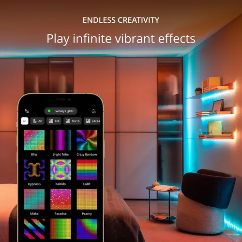 Vista 4 de Twinkly Dots Luces de Cadena LED Flexibles Controladas por Aplicación que Cambian de Color, 60 RGB (16 Millones de Colores). 60 LED / 10 Pies Cable