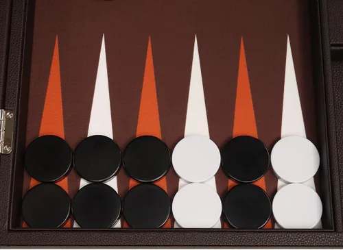 Vista 6 de Juego de Backgammon Premium de 19 pulgadas - Tablero marrón oscuro