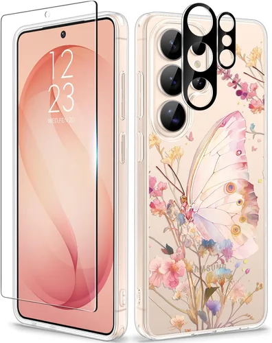Vista 28 de GVIEWIN Funda para Samsung Galaxy S25, transparente, delgada, no 1-Floratopia/Colorido