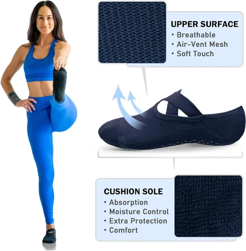 Vista 4 de NEWZILL Calcetines de yoga antideslizantes 2022 para mujer, calcetines de agarre con cojín para pilates, barre, ballet, danza, hospital, (3 pares)