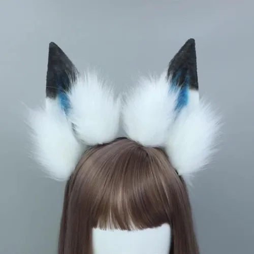 Vista 8 de Kit de diadema de cola de lobo y orejas de clip de piel sintética para Halloween, fiesta de Navidad, accesorios de disfraz para adultos y niños
