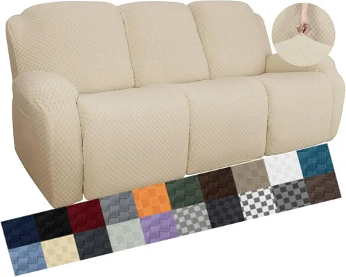 Vista 11 de YEMYHOM Funda elástica de 4 piezas para silla reclinable de jacquard con bolsillo lateral, antideslizante, ajustable, protector de muebles con parte