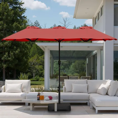 Vista 2 de Shintenchi Sombrilla de patio grande de 13 pies con base, sombra rectangular de doble cara al aire libre con manivela para jardín de césped junto a