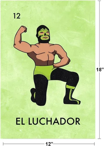 Vista 3 de El Luchador - Póster de Parodia de Lotería Mexicana, luchador mexicano, lucha libre mexicana, póster de 12 x 18 pulgadas