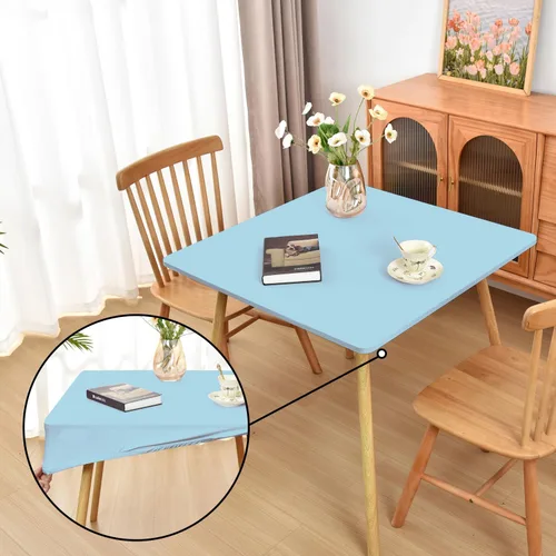 Vista 42 de Mantel ajustado blanco con elástico para mesas plegables de 48x48 pulgadas, manteles lavables y elásticos de elastano para mesas de cartas, manteles