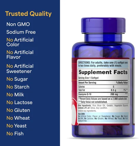 Vista 6 de Puritan's Pride Coenzima CoQ10 200mg, suplemento dietético para la salud del corazón, presión arterial, salud de las encías orales y apoyo