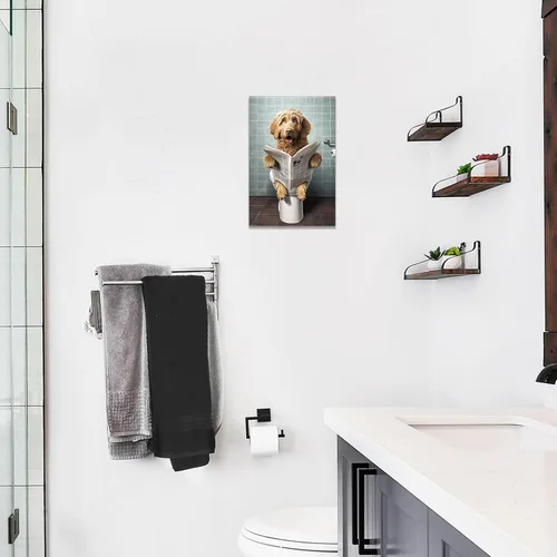 Vista 4 de CCWACPP Divertido arte de pared de animales para baño, arte de pared sentado en el inodoro, lectura de periódicos, impresiones en lienzo