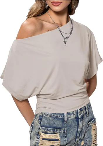 Vista 25 de SweatyRocks Women's Off The Shoulder Tops Asymmetrical Summer Going Out Top Negro