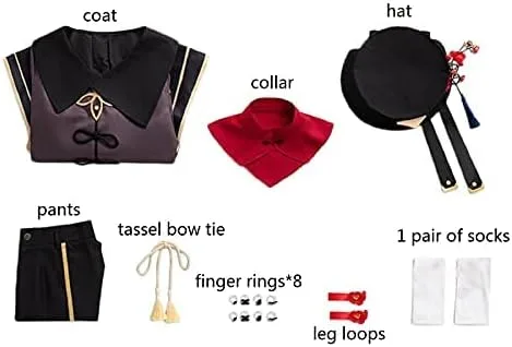 Vista 2 de WYKBPX Anime Hu Tao Cosplay Costume Outfit Game NationalStyle Long Tail Tassels Dress Pants Uniform Set Halloween