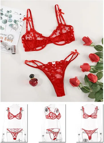 Vista 4 de Kaei&Shi Sorpresa de San Valentín, regalo sexy, corazón bordado, lencería transparente